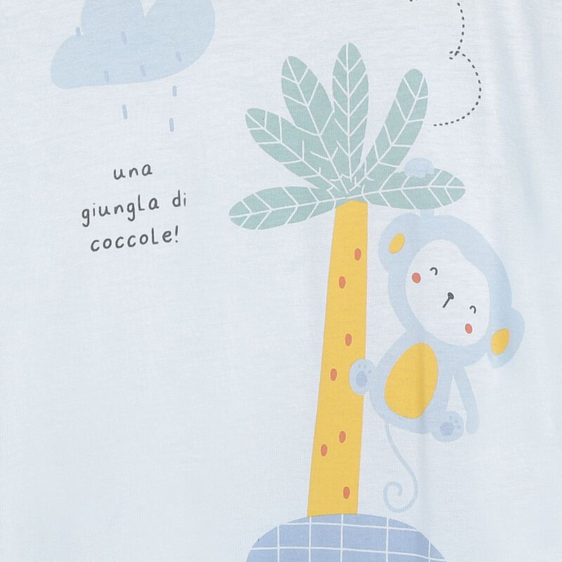 Boys Light Blue Printed Nappy Opening Babysuit image number 2